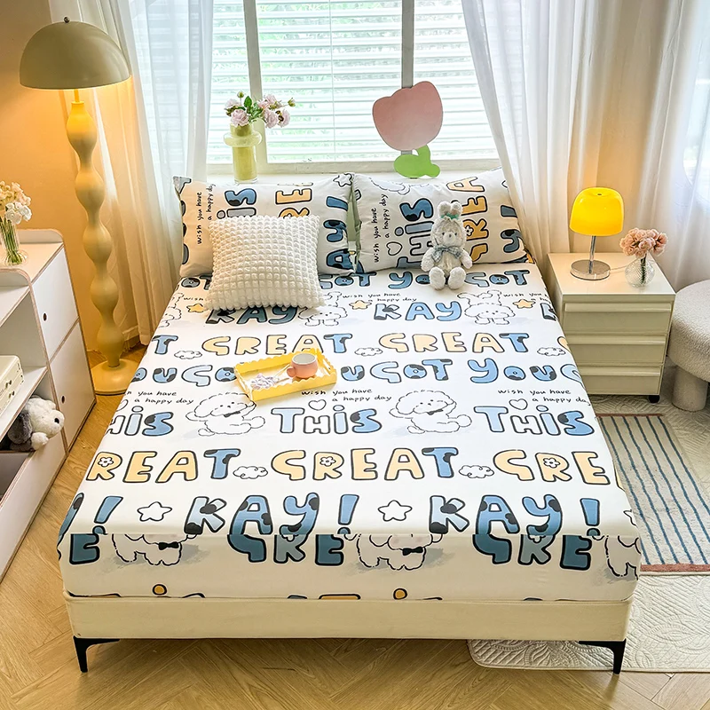 New Bed Hat Super Soft Waxy Skin Friendly Wash Cotton Bed Cover Printed Cartoon Mattress Cover Bedding for Students 200x220