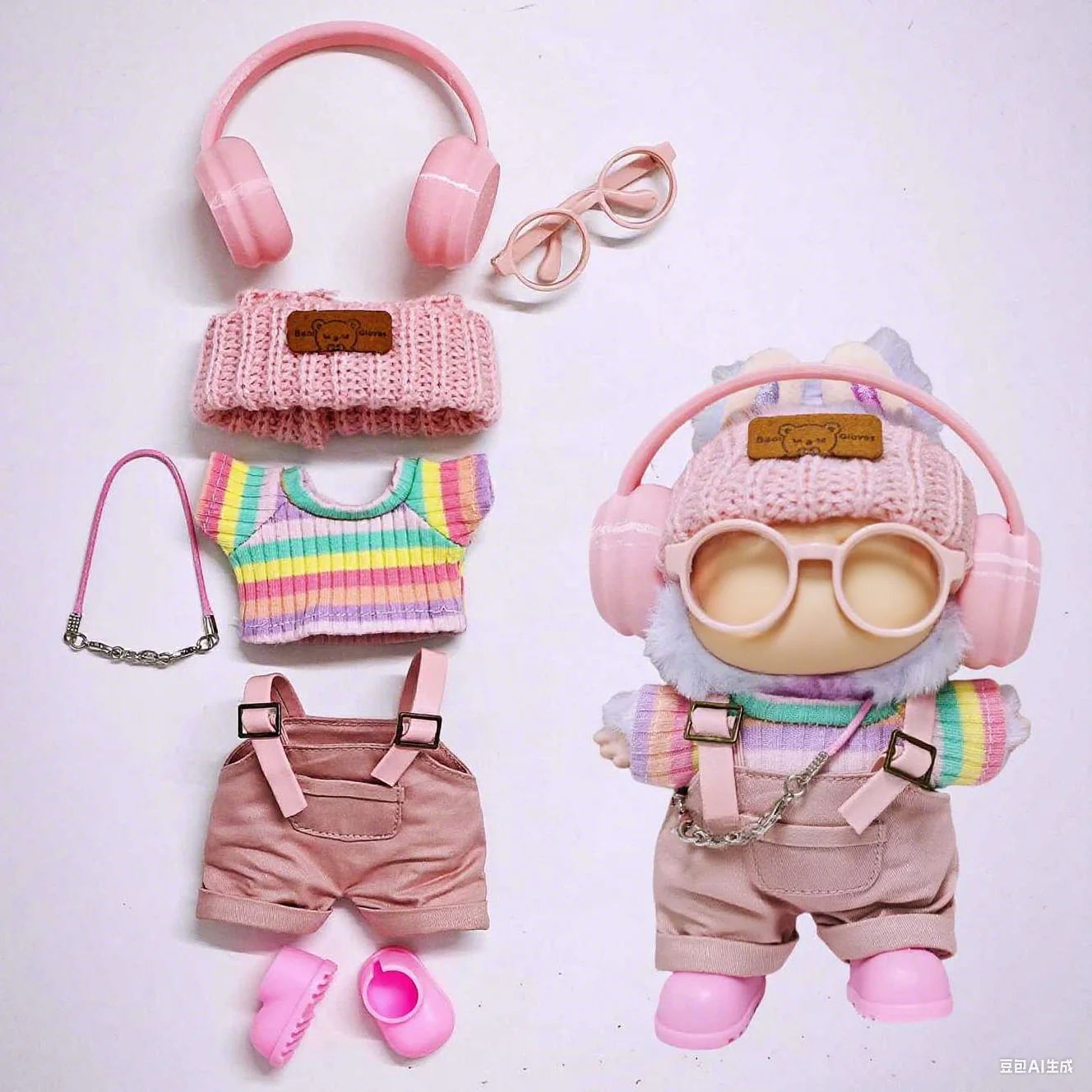 

Anime Doll Clothes for 17cm Labubu Doll Outfits Designer Luxury Pink Rainbow Overalls Clothes Toy Labubu Clothe Doll Accessorie