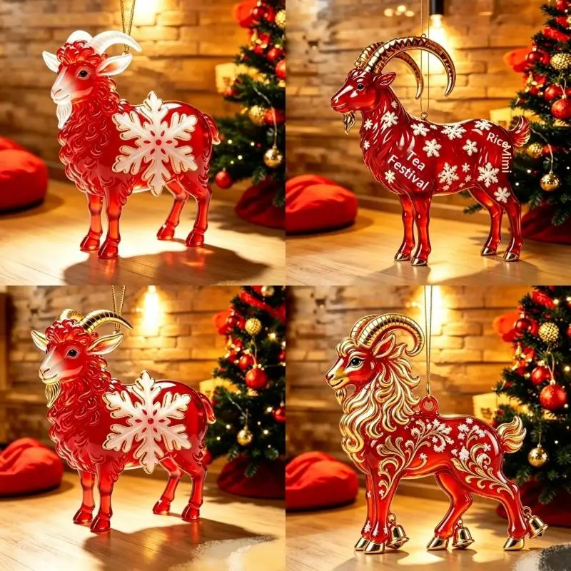 New 2D Acrylic Chinese Zodiac Goat Hanging Ornament Auspicious Red Gold Design For Spring Festival Year Home Decoration
