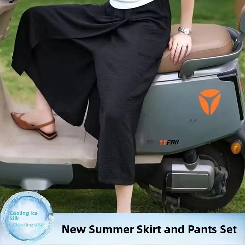 Pantaloni estivi sottili a vita alta a gamba larga Gonna casual per donna Vestibilità ampia Lunghezza sette pollici Spacco aperto Sle plus Size