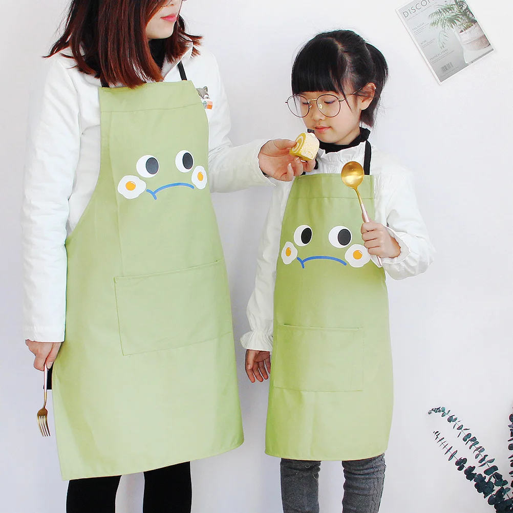 

Adjustable Chef Kitchen Apron Big Eyes Pattern L Size Light Green Practical for Cooking Grilling Bbq Painting Parent