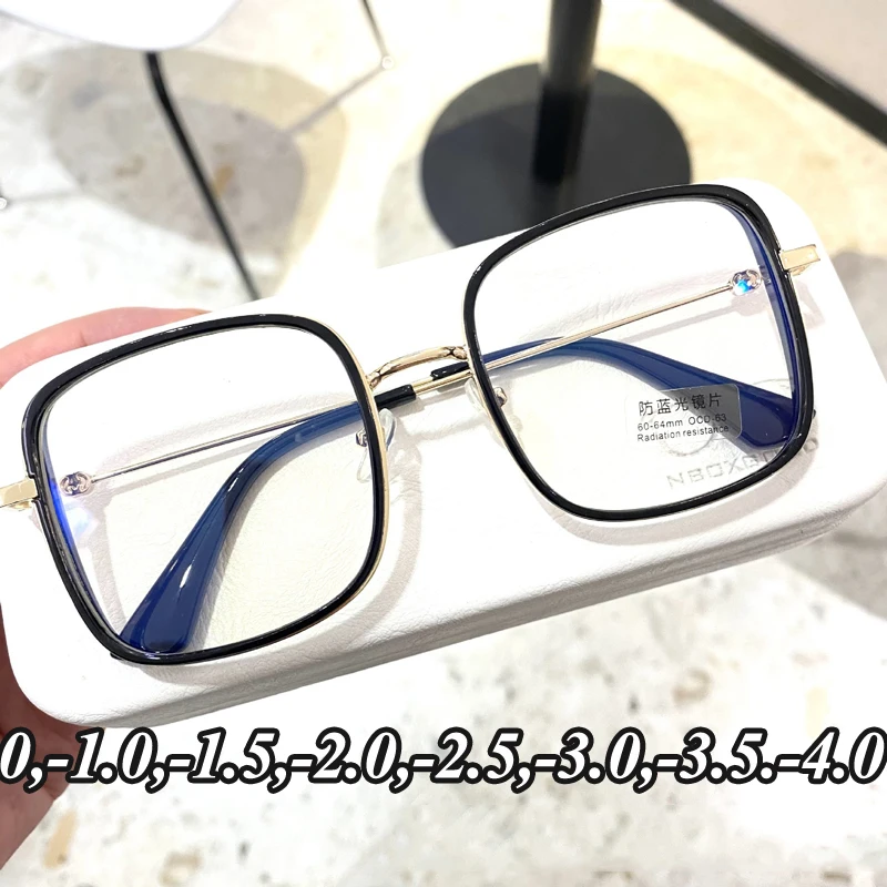 

NEW Style Finished Myopia Glasses Women Fashion Anti-blue Light Eyewear Oversized Square Eyeglasses Computer Goggles Diopter