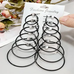 6 Pairs Black Punk Hoop Earrings Set Big Circle Earrings Jewelry for Women Girls Steampunk Ear Clip Punk Earring Ear Ring