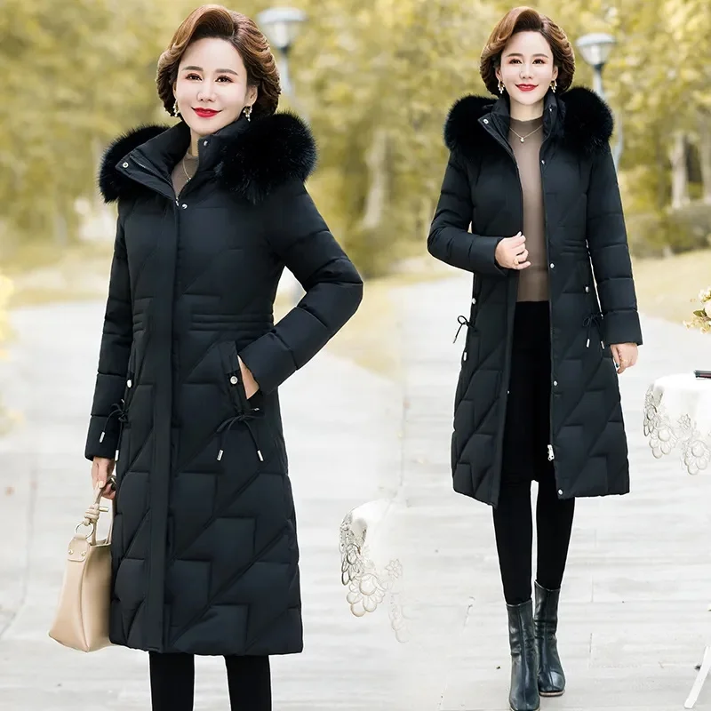 Winter Jacket Middle-aged Mother\'s Clothing Fur Collar Hooded Parkas Loose Thick Winter Coat Female Warm Zipper Parka Outwear