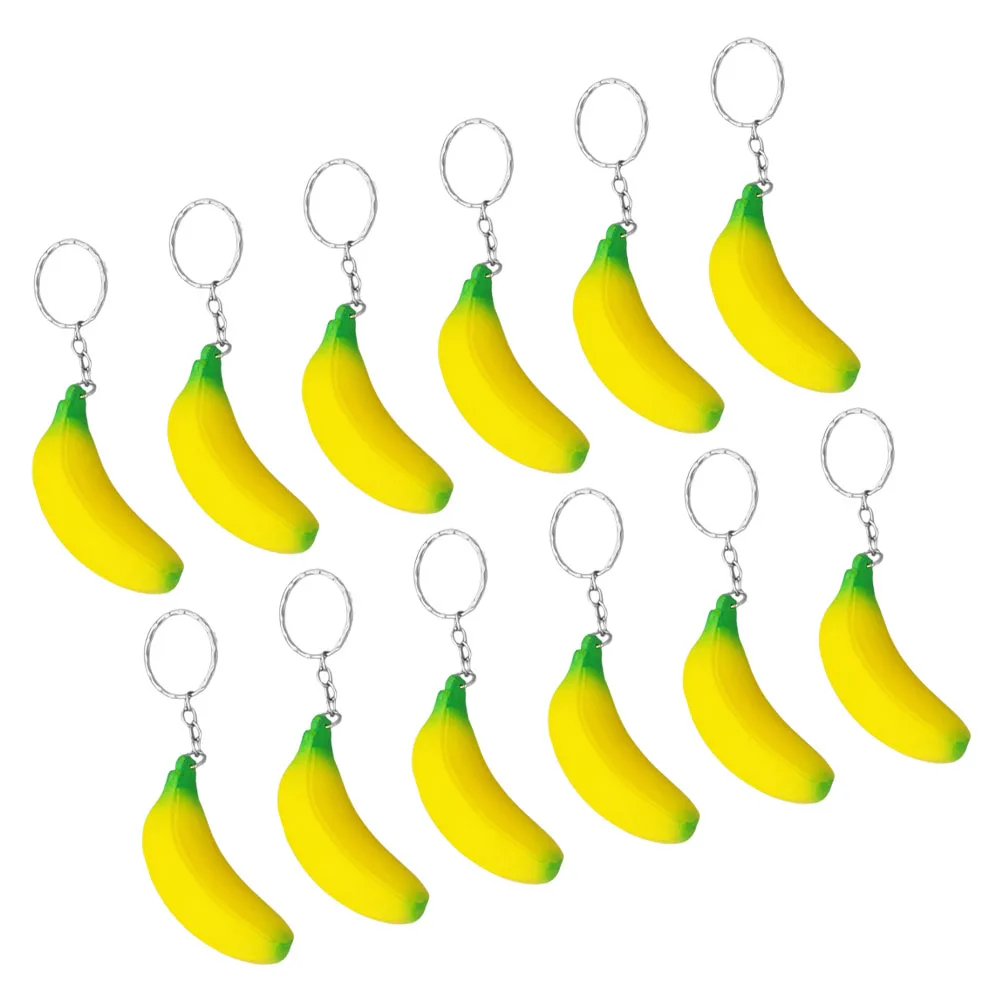 

12 Pcs Keychain Banana Fruit Style Decorative Liquid Hanging Cute Portable Yellow Charm Child