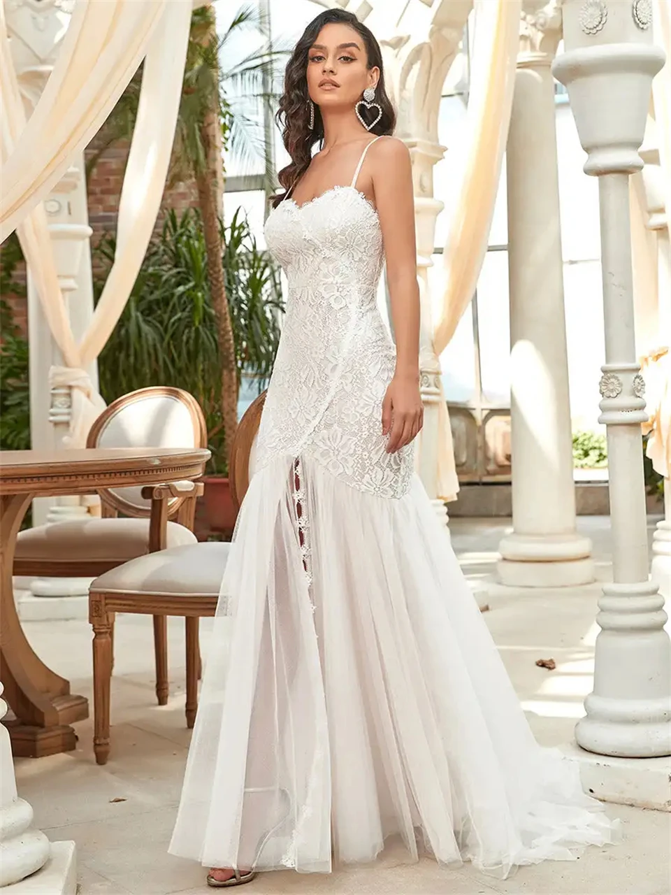 Sexy pizzo Tulle Spaghetti Strap High fessura sirena abiti da sposa per le donne 2024 Sweep Train abiti da sposa Vestidos De Novia