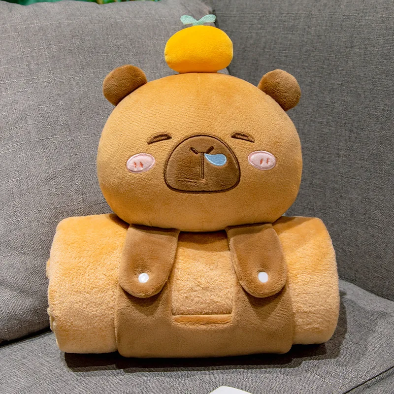 2 in 1 Capybara Panda Pillow Blanket Plush Roll,Kawaii Stuffed Pillow Warm Lap Throw for Office Nap Soft Gift for Girls Kids