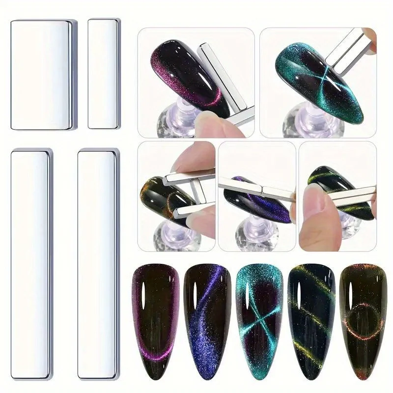 4Pcs Cat Eye Magnet Set 3D Cat Eye Painting Nails Art Design Dual-Ended Magnet Magnet for Nails Manicure Magnetic Tool Fancy Gel