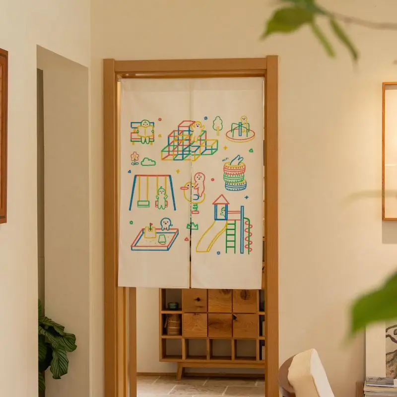 VIKAMA Children's Playground Graffiti Door Curtain Cute Bedroom Partition Curtain Non-piercing Kitchen Screen Home Decoration