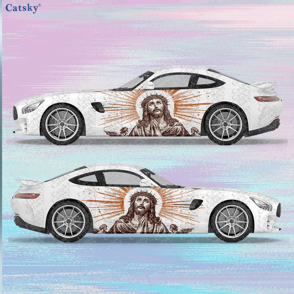 

2pcs Jesus Praying Car Side Decals, Self-Adhesive PVC Waterproof & Scratch-Resistant Stickers, Fashionable Decals