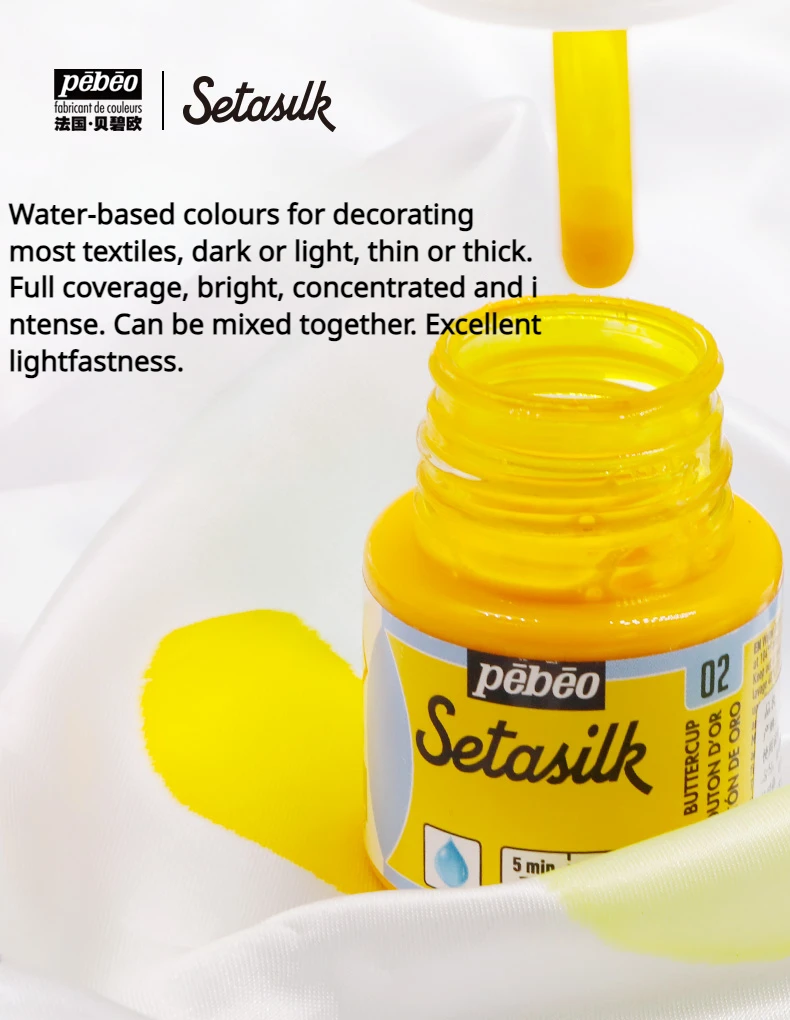 20/45ml Pebeo Setasilk Silk Painting for Dark/ Light Colored Fabrics, Including Black, Fine or Heavy Cotton, Wool,velvet,leather