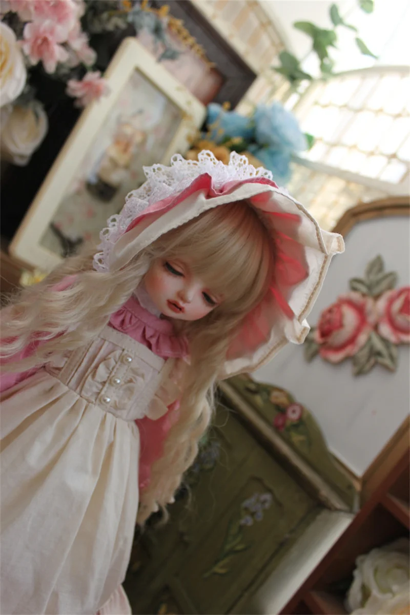 BJD Doll clothes suitable for 1/3 1/4 1/6 Blythes Size White Maid Dress Pastoral Doll Accessories (Skirt + Tiara)