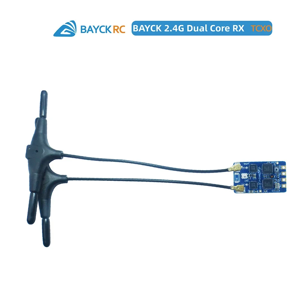 BAYCK Ricevitore dual-core ELRS 2.4G, ExpressLRS RX con doppi antenne di tipo T da 90/150 mm, ideale per droni FPV Freestyle e Racing
