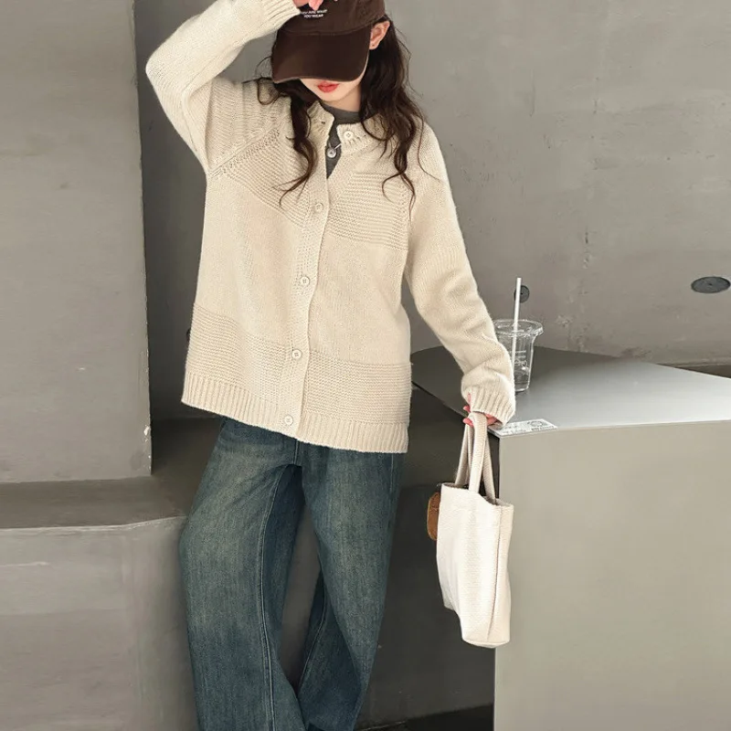 

Girls Outerwear Spring and Autumn Korean Edition Solid Color Simple Casual Fashion Knitted Cardigan Daily Versatile Wear