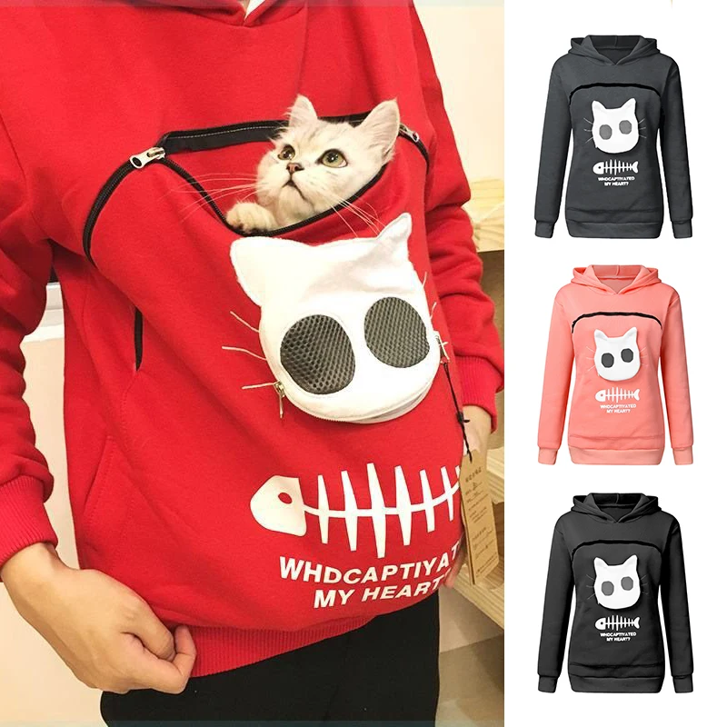 Sweatshirt Katzenliebhaber Hoodie Dropshipping Känguru Hund Haustier Pfote Pullover Kuschelbeutel Sweatshirt Tasche Tierohr Kapuze Plus