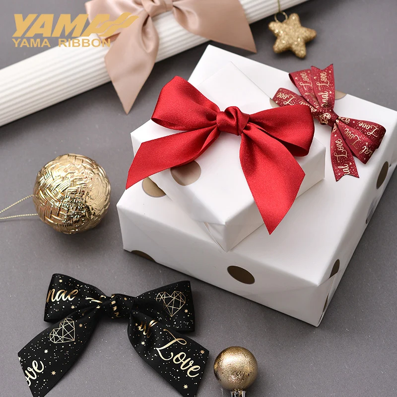 YAMA-Satin Ribbon for Wedding Party, Printed Bow, Butterfly Bow for Gift Decoration, Hair Accessories, DIY Crafts, 5-10 Pcs per