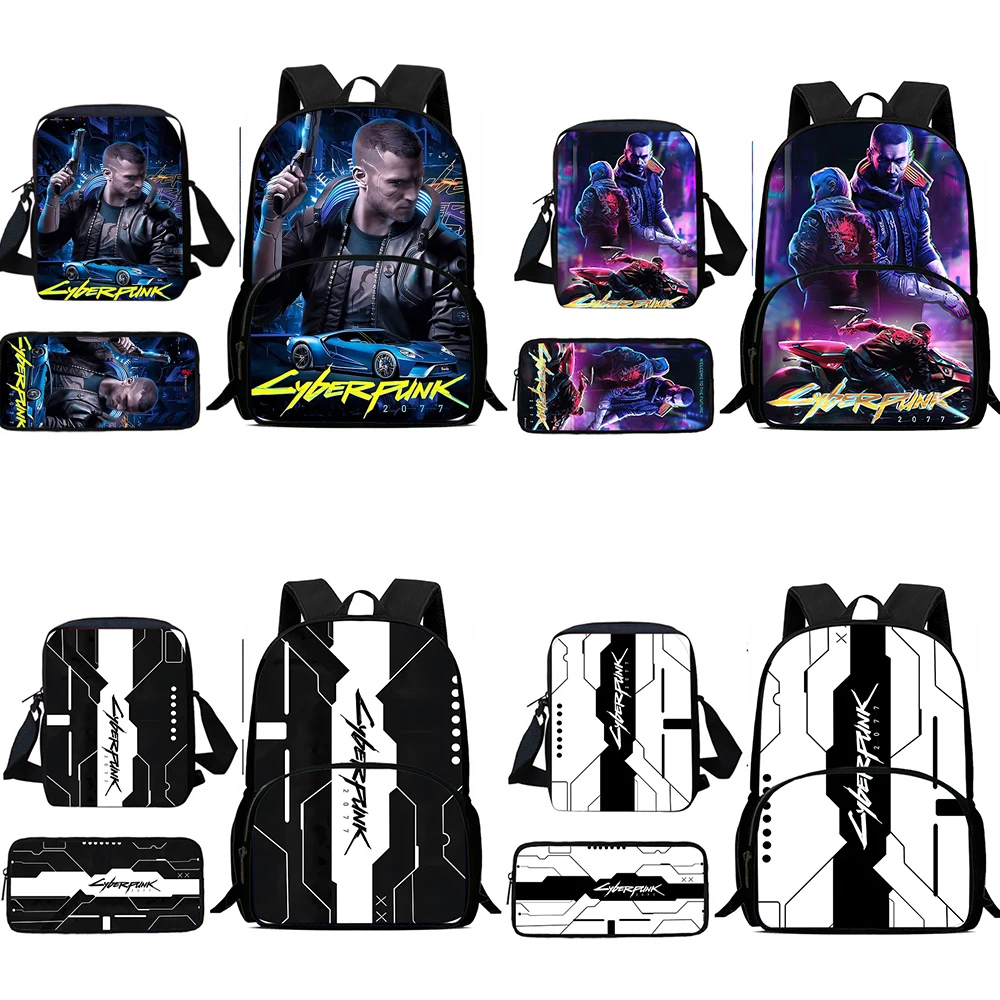 3Pcs Set Cool For Cyberpunks Child Backpacks Shoulder Bag Pencil Case Pupil Large Capacity School Bags for Boys Girls Best Gift