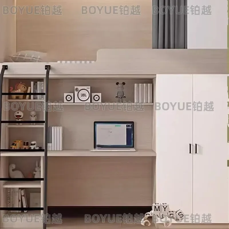Multifunctional Loft Bed with Desk and Wardrobe Space Saving Bunk Bed for Dorm Apartment High Low Sleeper with Storage