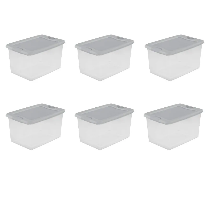 Sterilite 64 Qt. Latching Box Plastic, Silver Tint, Set of 6