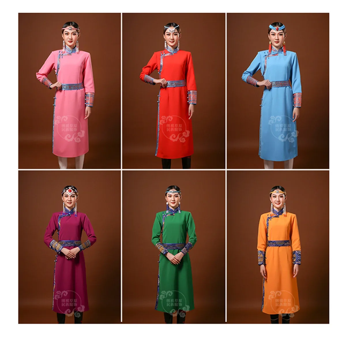 Spring and Autumn Women's Modern Improved Mongolian Robe Long Sleeve Mongolian Element Long Style Slimming Daily Life Mongolian