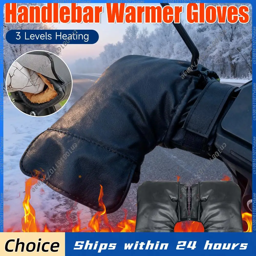 

Motorcycle Heated Handlebar Muffs Waterproof Cycling Hands Warmer Gloves 3 Levels Setting Reflective Snowmobile Bike Accessories