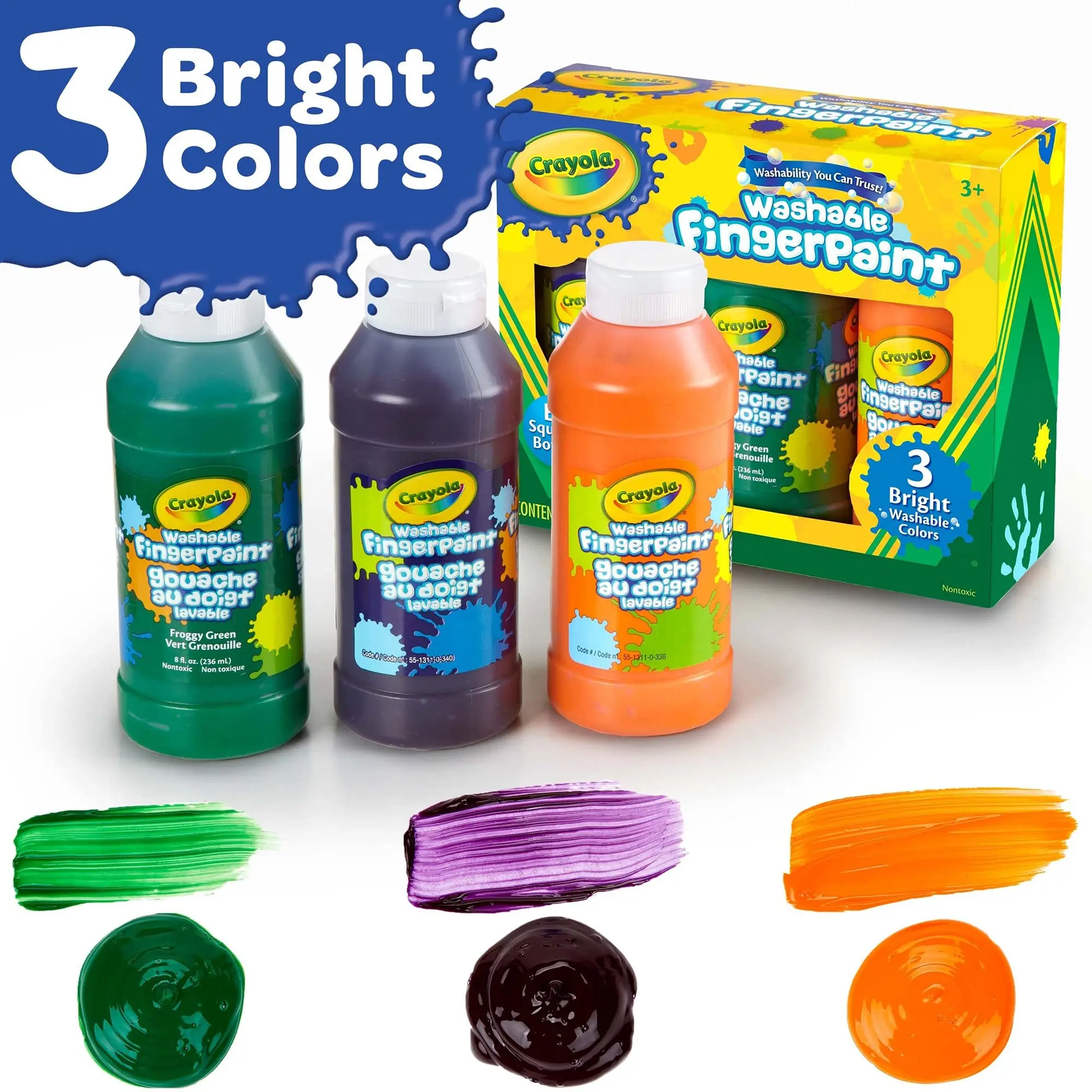 Crayola pintura de dedos lavable brillante (secundaria), 3 cuentas/8 onzas para niños, dibujo