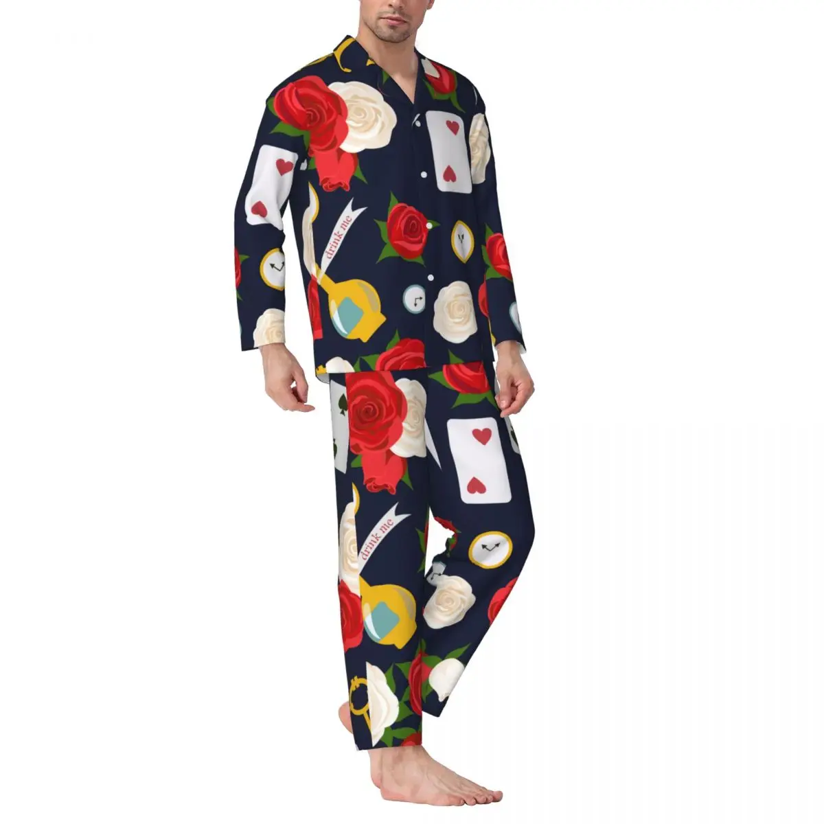 Halloween Pajamas Roses And Card Key Men's Winter Pajamas Set