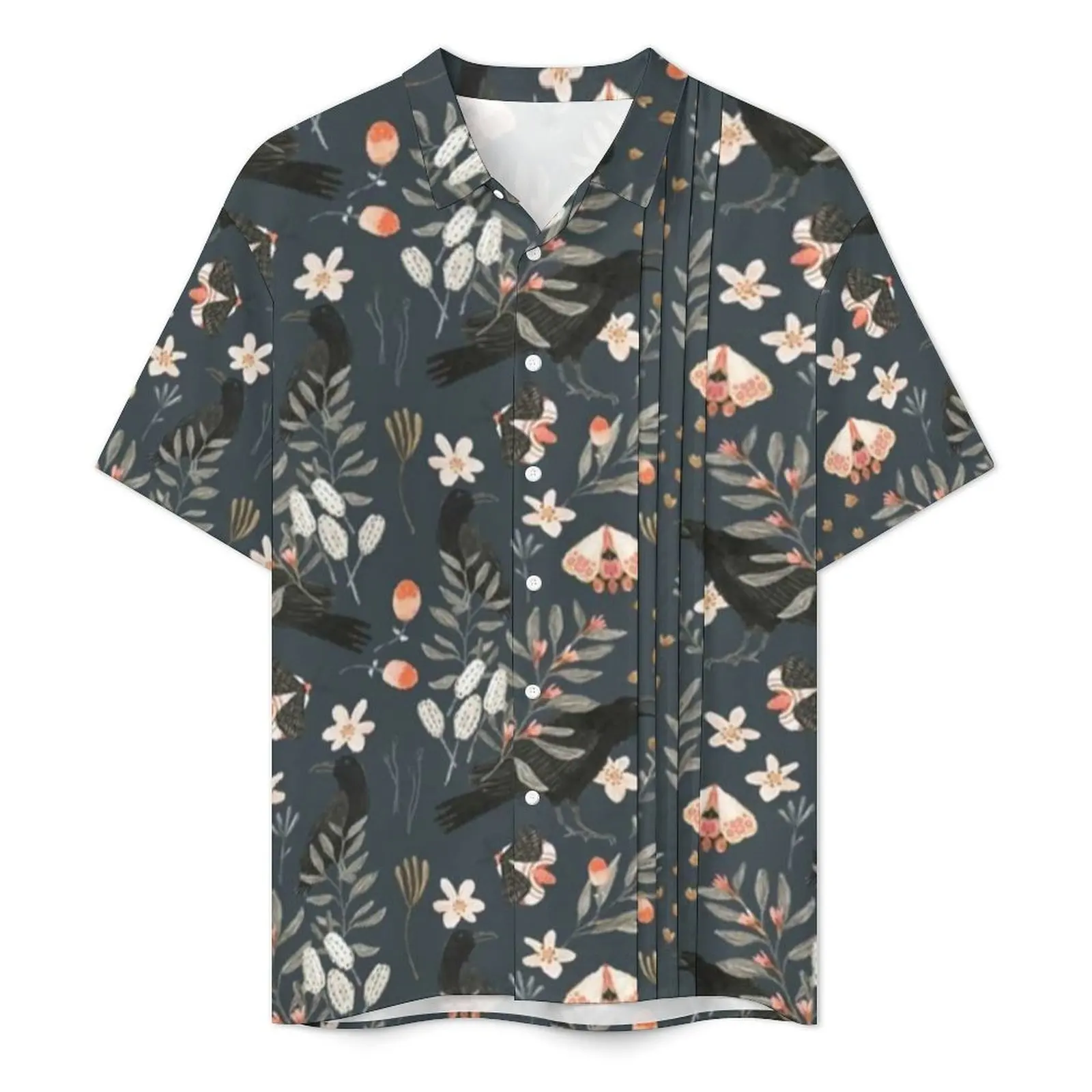 Floral Print Butterfly Casual Shirt Black Crow and Butterflies Elegant Hawaiian Shirts Men Short-Sleeved Beach Oversize Blouses