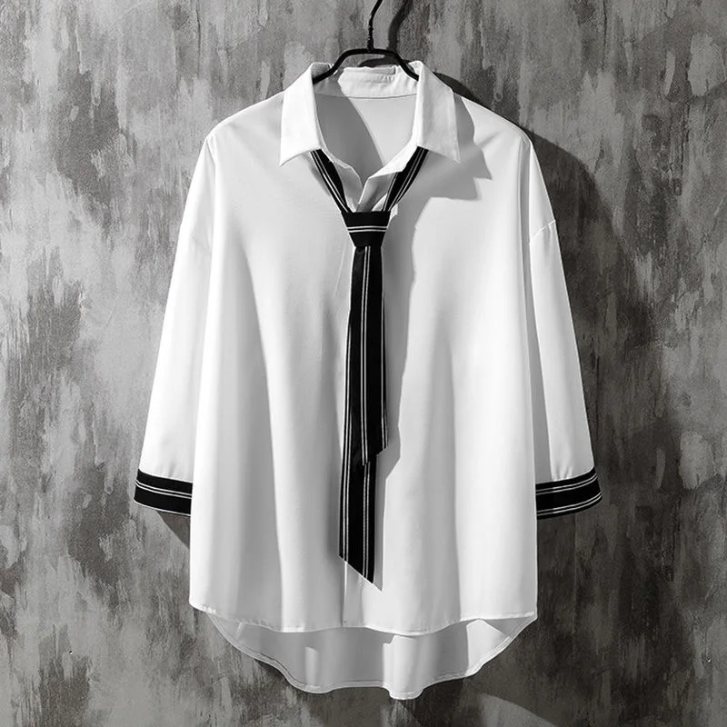 2023 Spring Summer New Button Down Shirts Men Bow Tie Shirt Male Long Sleeve Pen Original Design Five-Color Flower White Tops