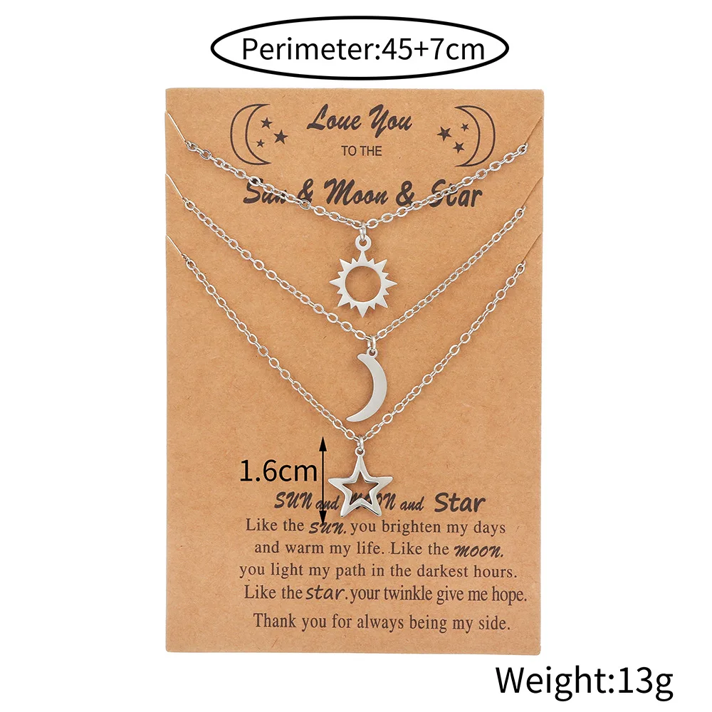 Fashion New Sun Moon Star 3-piece Couple Necklace Hip-hop Versatile Stainless Steel Necklace Collar Chain Female