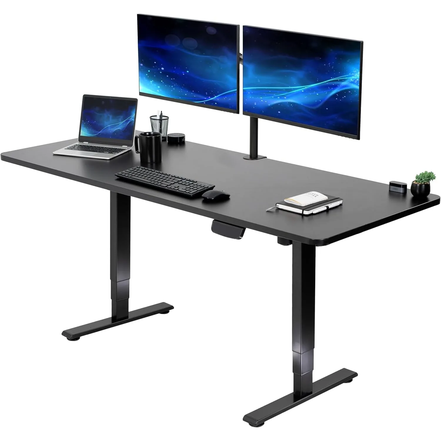 Electric Height Adjustable 71 x 30 in Memory Stand Up Desk, Solid One-Piece Table Top, Touch Screen Preset Controller