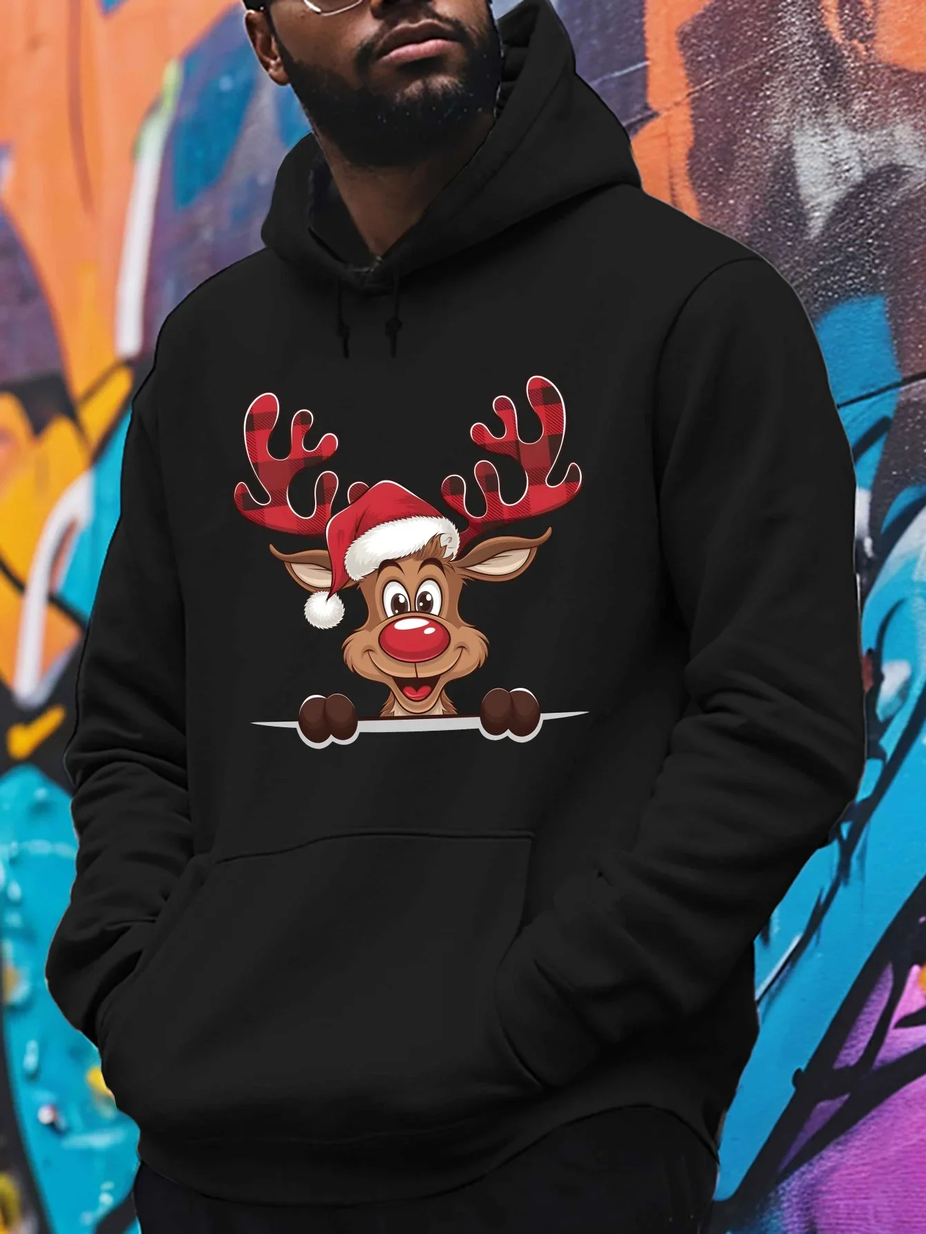 Sudadera con capucha con estampado gráfico de renos y gafas de sol para hombre y mujer, estilo navideño, de la colección Christmas Cheer Squad.