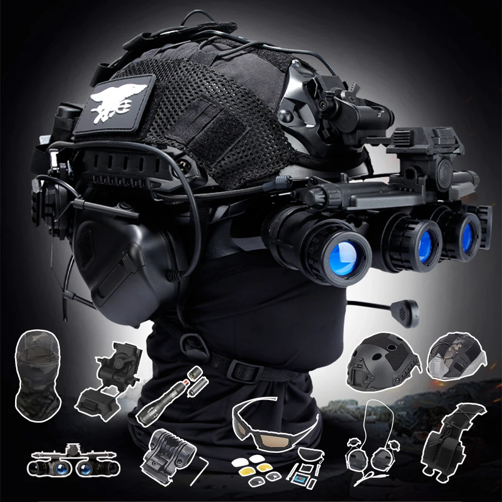 Tactical Ghost COD Helmet Set FAST Special Forces Protective Equipment with Model Glasses Earphones Flashlight for CS Cosplay