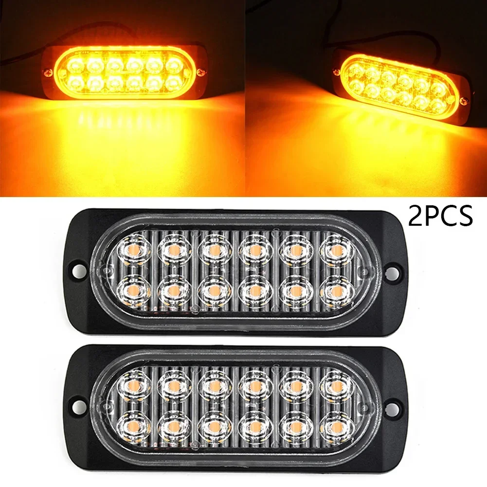 

2pcs Amber 12LED 36W Constantly Bright Light Bar Car/Truck Signal Warning Lamps 6500k Accessories For Vehicles