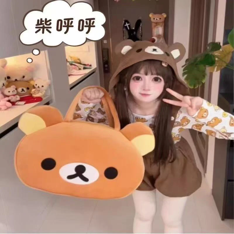 

Kawaii Rilakkuma Doll Shoulder Bag Plush Toy Backpack Cute Large Capacity Woman Travel Bag Warm Hands Pillow Girls Gifts Toys