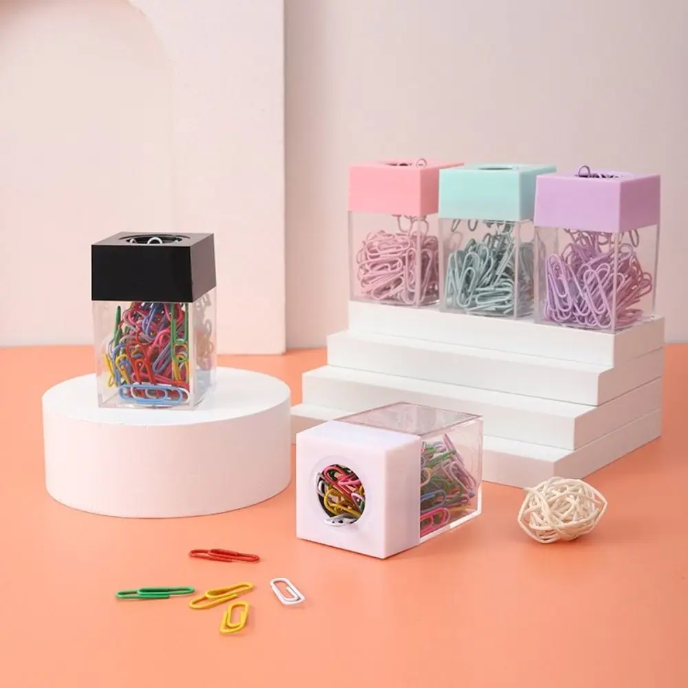 

Plastic Transparent Student Stationery School Macaron Paperclip Holder Desk Storage Clips Dispenser Magnetic Absorption Box