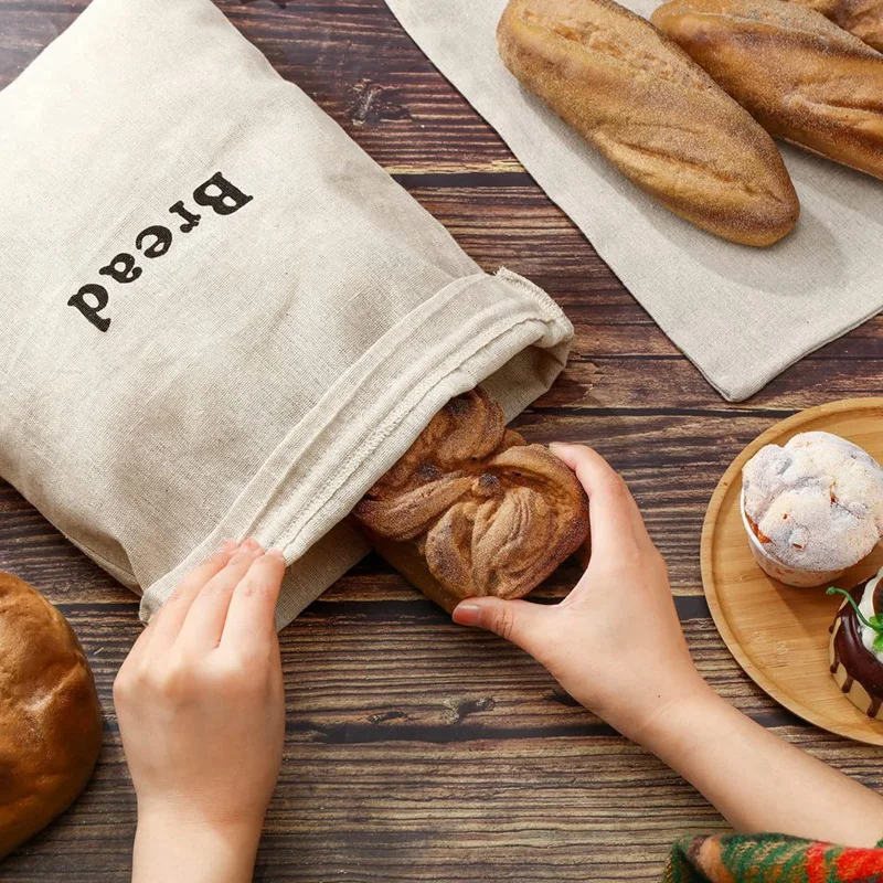 3 PCS Bread Bags Burlap Reusable Drawstring Bread Bags As Shown Linen Handmade Food Storage