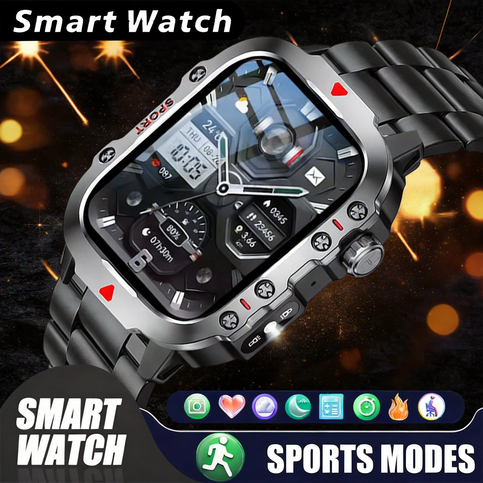 

Новые военные GPS-смарт-часы для мужчин, фонарик, монитор здоровья, водонепроницаемые, для занятий спортом на открытом воздухе, фитнеса, Bluetooth, умные часы для мужчин и женщин