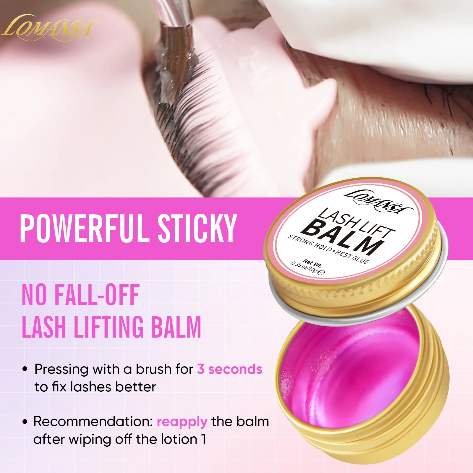 Lomansa 10g Korea Solid Eyelash Lift Glue Fixing Adhesive Non-irritating Fragrant Eyebrow Solid Glue Lifting Lashes Balm Tool