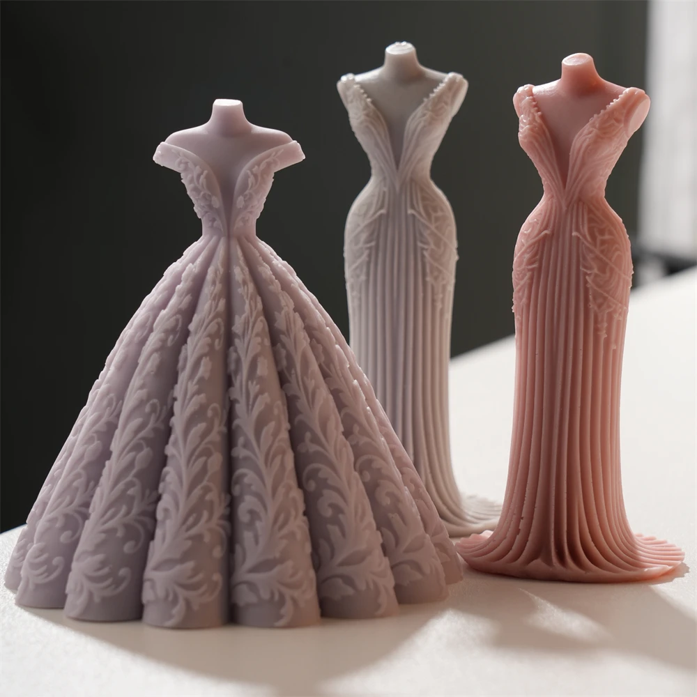 

Wedding Dress Silicone Mold Bridal Gown Candle Soap Plaster Resin Mould Princess Dress Scented Candle Mold For DIY Soy Wax Art