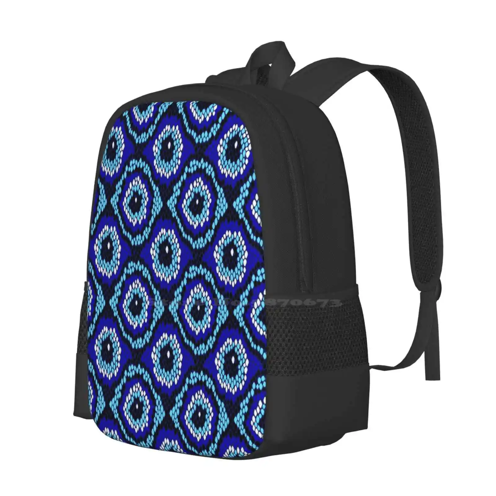 Evil Eye Snakeskin Pattern Ii Hot Sale Backpack Fashion Bags Evil Eyes Amulet Talisman Charm Snakeskin Blue Modern Pattern