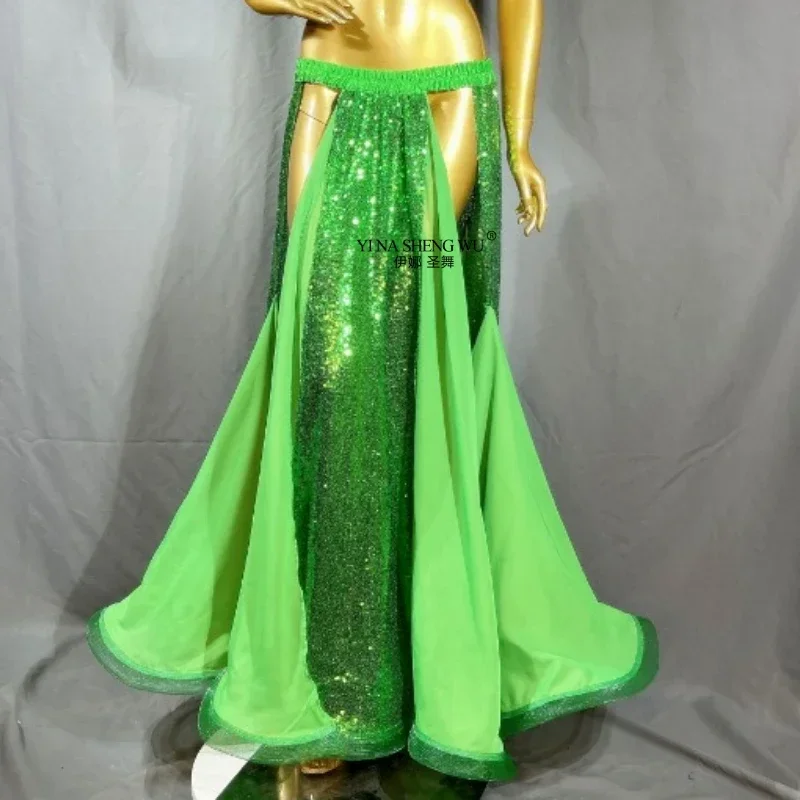 Długa spódnica do tańca brzucha na występy sceniczne i imprezy, nowy wzór, jaskrawe kolory, cekinowe aplikacje, spódnica do tańca brzucha dla kobiet, 2026.