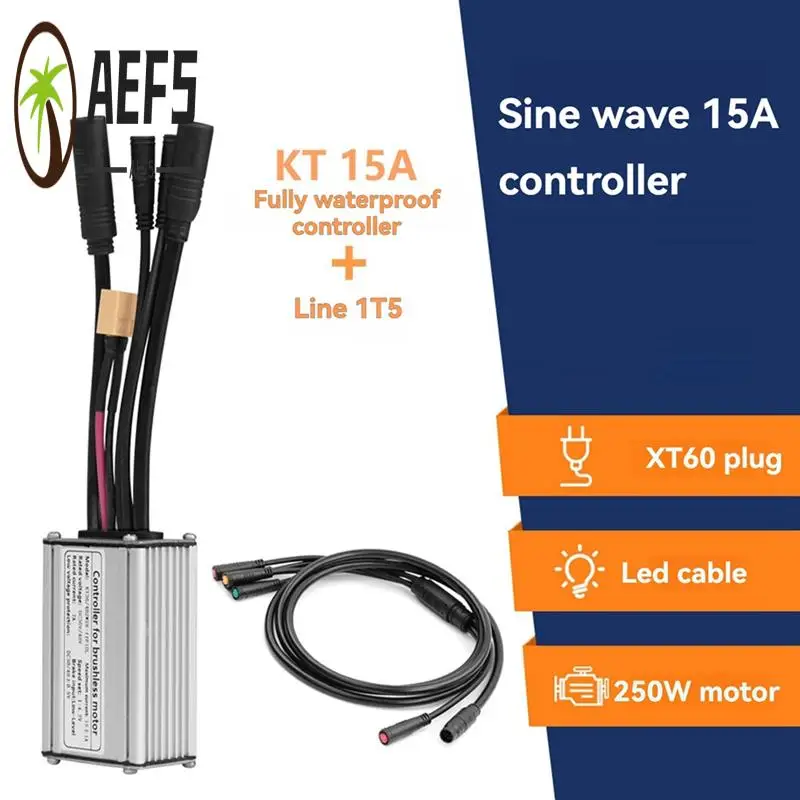 

AEF5-Electric Bicycle Controller With 1T5 Light Wire KT-15A Waterproof Sine Wave Controller Essential E-Bike Accessory