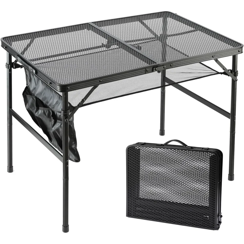 

Folding Metal Camping Table with Mesh Layer, Lightweight Grill Table/Outdoor Table, 2 Adjustable Heights