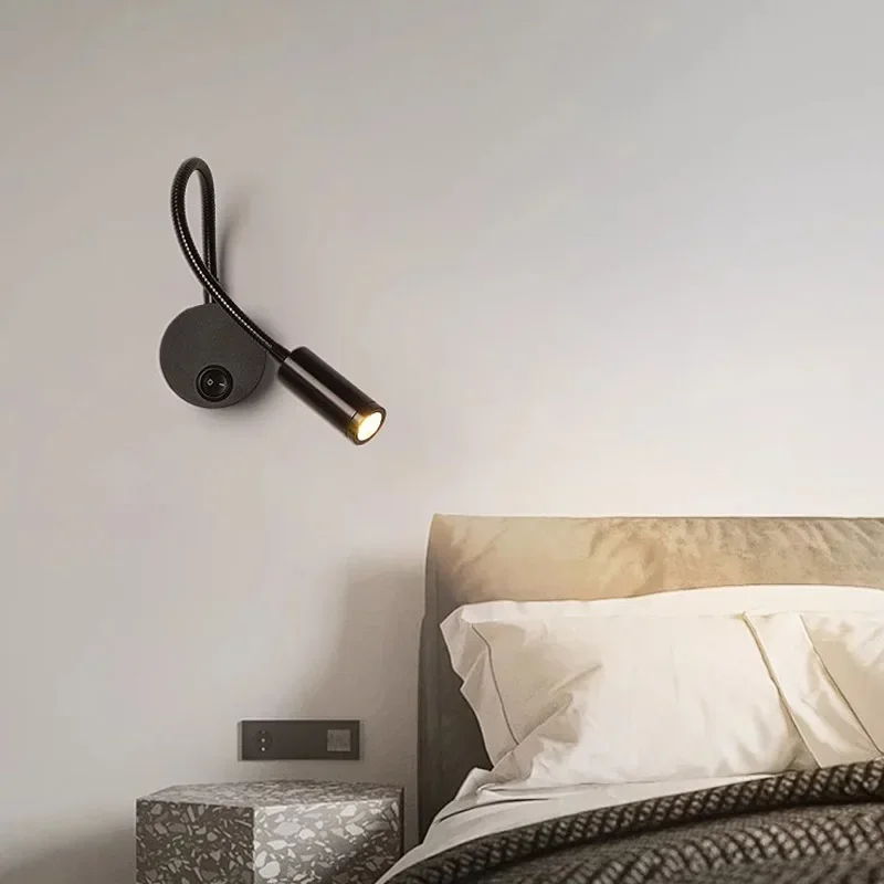 lampada de parede led regulavel preta com interruptor holofote rotativo iluminacao interior para quarto e tv luz do corredor holofote preto 01