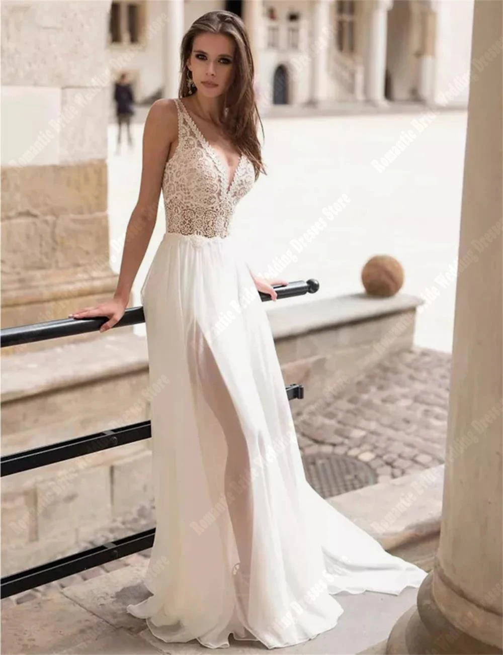 Vestidos De Novia con escote en V profundo para mujer, Vestido De Novia largo con purpurina De tul para fregar, elegante Vestido De Novia De manga larga con corte en A personalizado