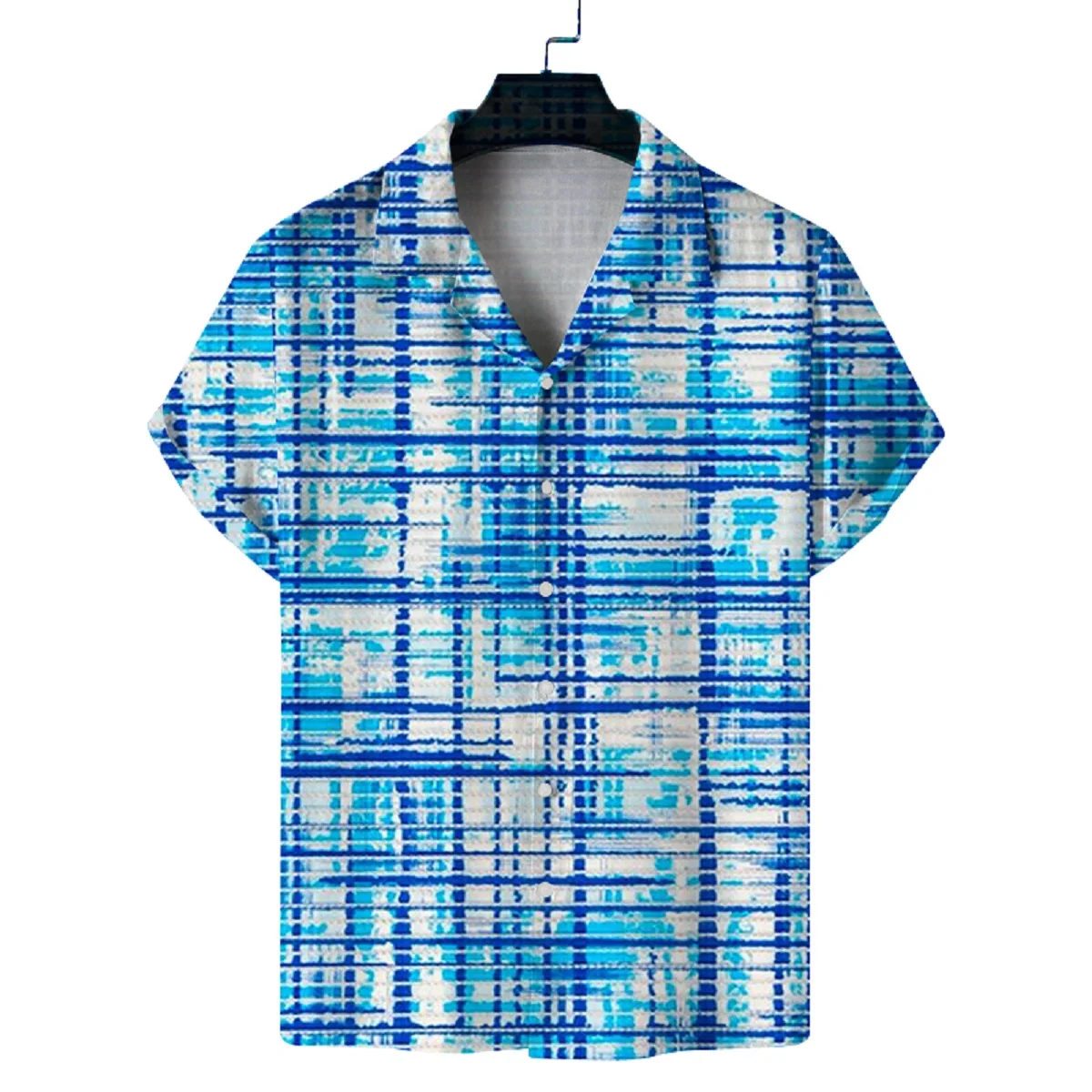 여름 남성 쿠바 칼라 반팔 셔츠 플래드 프린트 캐주얼 편안한 올매치 남성 셔츠