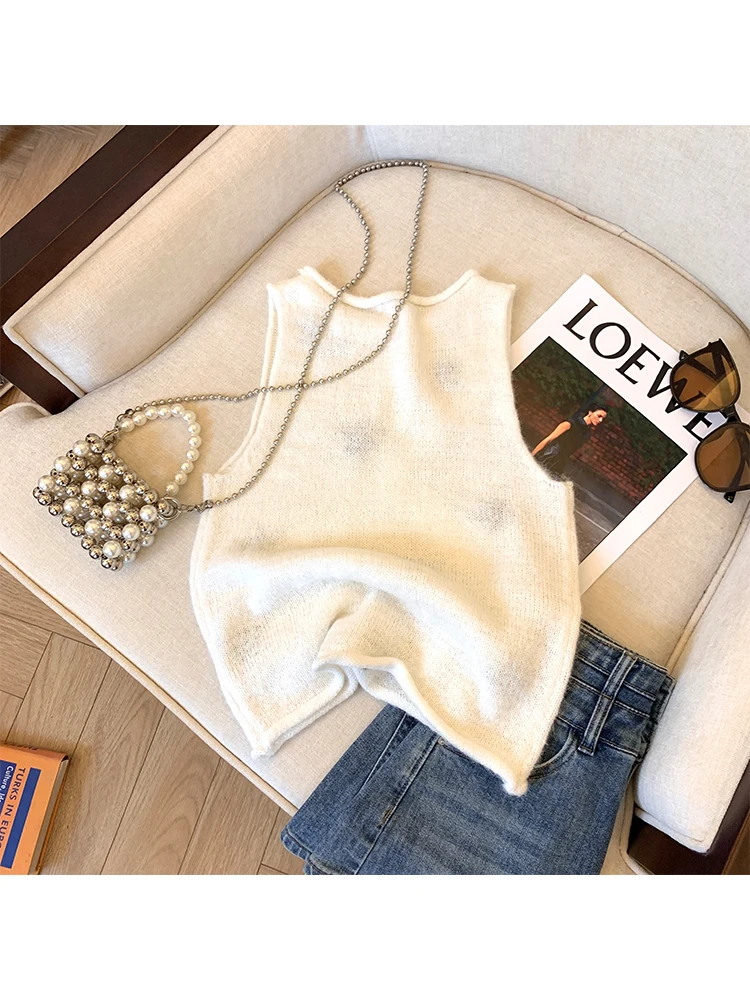 Summer Women French Vintage Mori Girl Cute Core Knit Tank Top Sleeveless Korean Fashion Crop Top Coquette Aesthetic Gyaru Hot