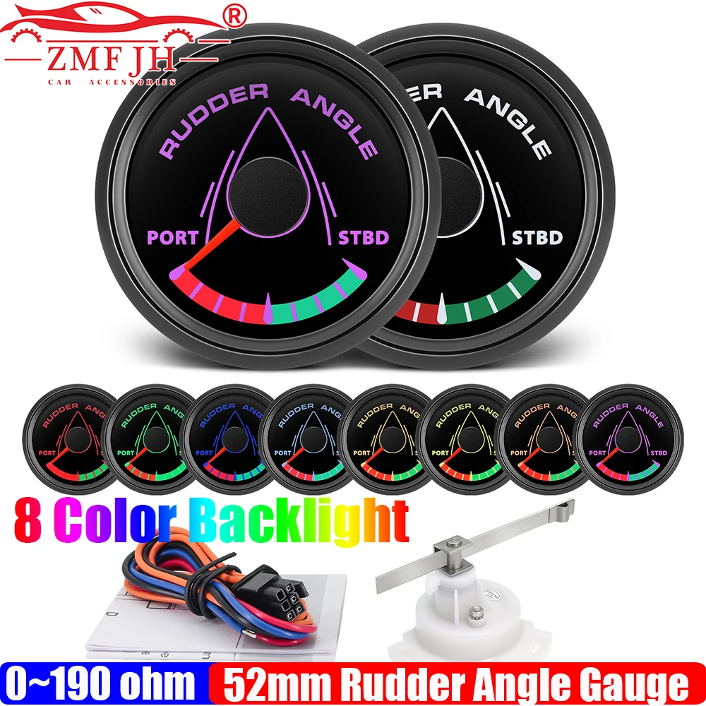 

ZMFJH 52MM Rudder Position Indicator with Sensor Waterproof Rudder Angle Indicator 0-190Ohm for Boat Yacht RV Marine 8 Color LED