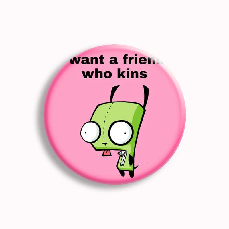 Funny Cartoon Invader Zim Button Pin Cute Anime Animal Gir Dib Brooch Badge Bag Accessories Fans Collection Friends Gift 58mm